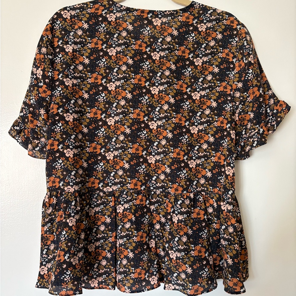 Madewell Dark Navy Blue Button Front Peplum Blouse - Picture 2 of 5